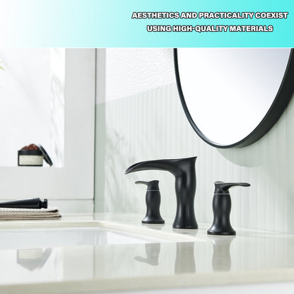 8 in. Widespread Waterfall 2-Handles 3-Holes Bathroom Faucet Lavatory Vanity Sink Faucet in Matte Black