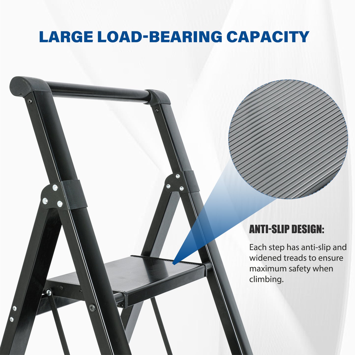 4 Aluminum Step Ladder, 4 Step Stool Folding Step Stool with Handrails, Sturdy Step Stool for Adult, Gorilla Ladders 500LBS Capacity Sturdy& Portable Ladder for Home Kitchen Library Office