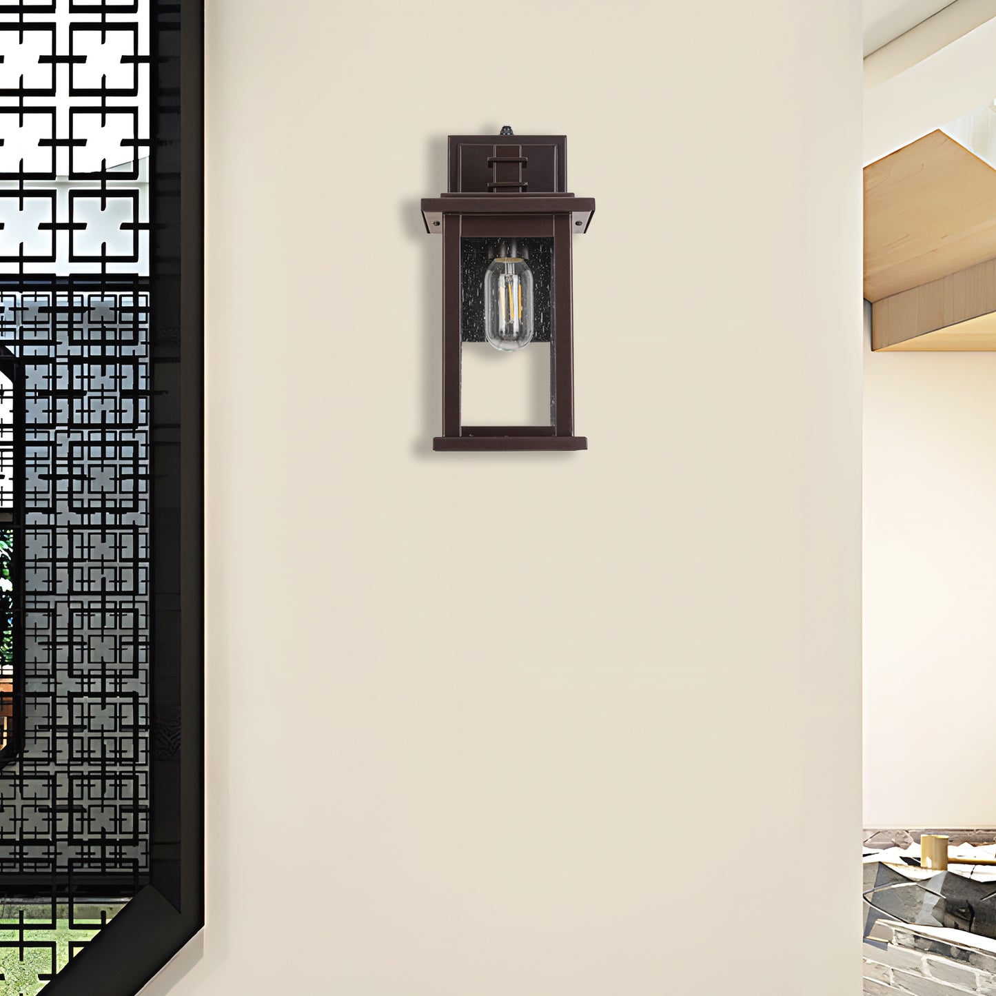 Oil Rubbed Bronze Lantern Hardwired Sconce Sensor Outdoor Sconce, Waterproof Outdoor Sconce,No Bulbs Included