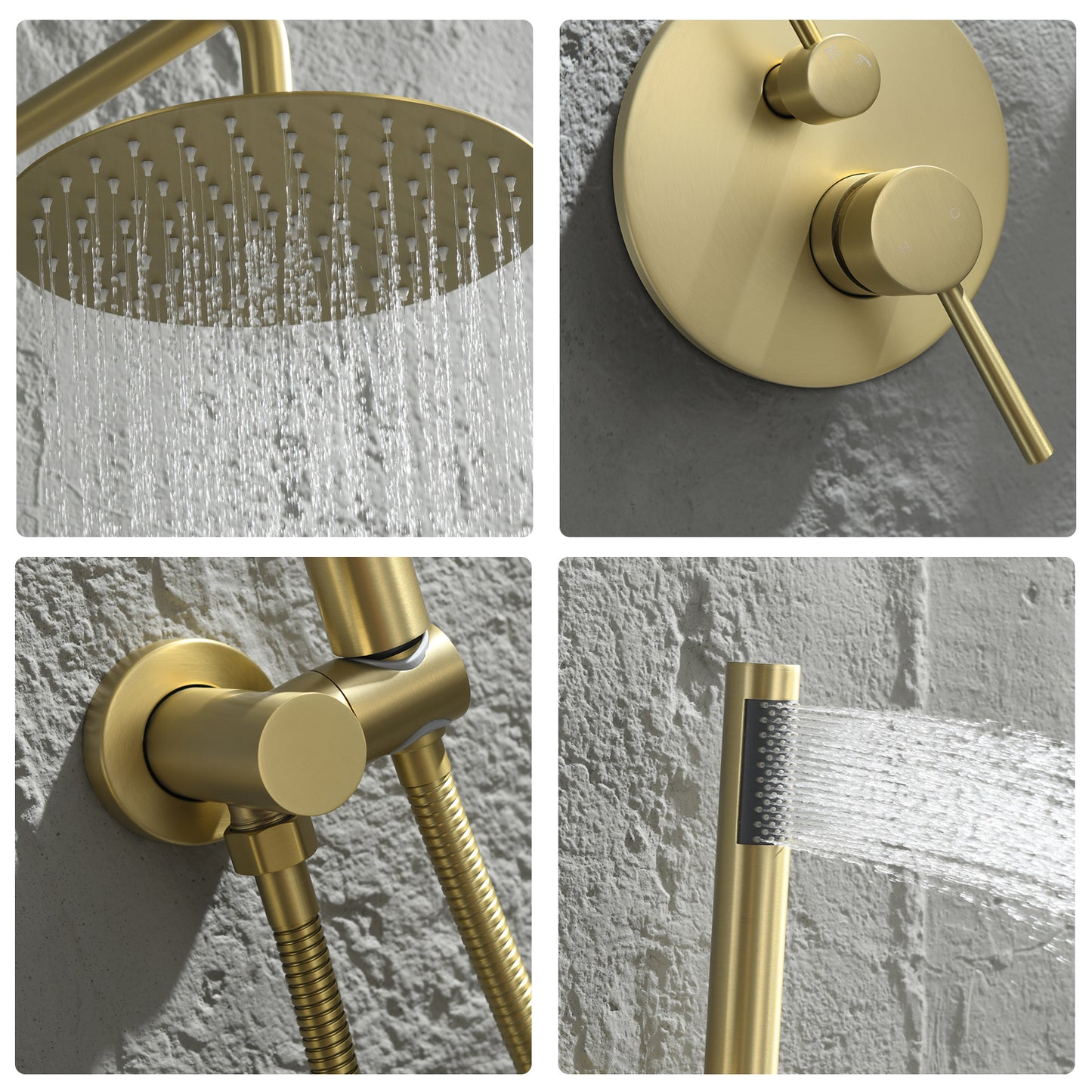 2-Spray Patterns Wall Mounted Handheld Shower Head 1.5 GPM in Brushed Gold