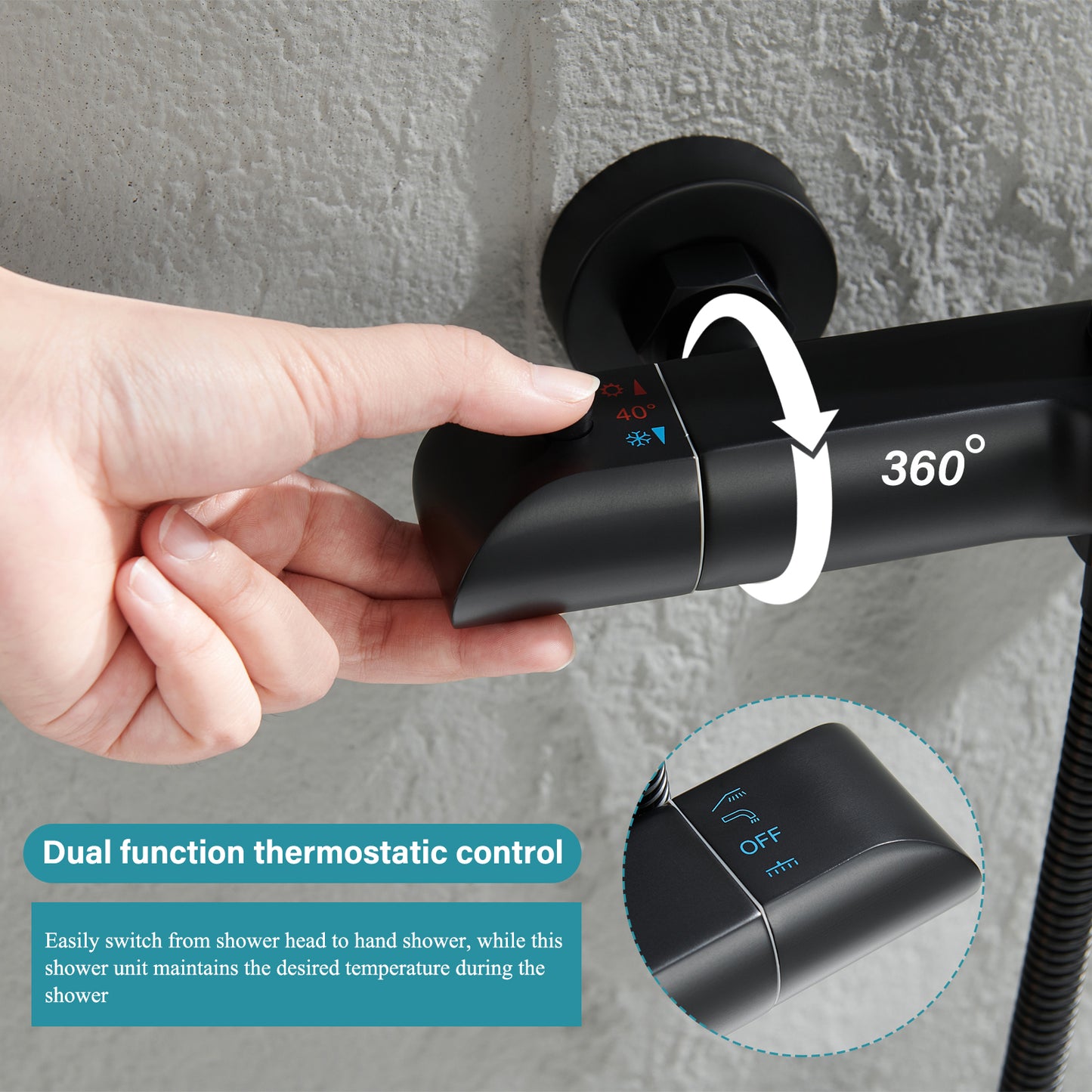 Modern Wall Bar Shower Kit 1-Spray 10 in. Square Rain Shower Head with Hand Shower in Matt Black