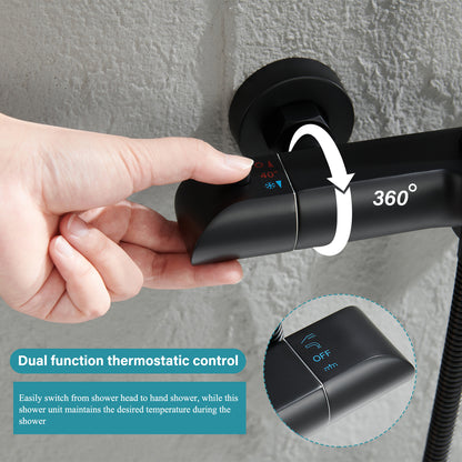 Modern Wall Bar Shower Kit 1-Spray 10 in. Square Rain Shower Head with Hand Shower in Matt Black