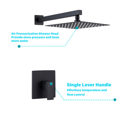 1-Spray Pattern 10 in. Wall Mount Square Fixed Shower Head in Matte Black