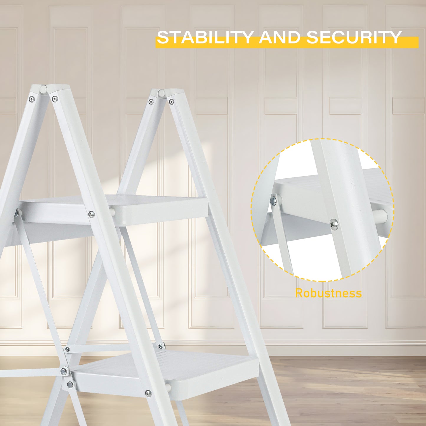 3-Step Iron Folding Step Stool Ladder 330 lbs. Load Capacity Type IA Duty Rating (5.38 ft. Reach Height), White Questions & Answers
