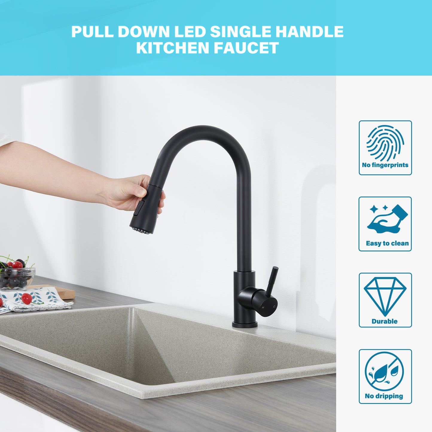 Single Handle Surface-Mounted Pull Out Sprayer Kitchen Faucet Standard Kitchen Faucet in Matte Black