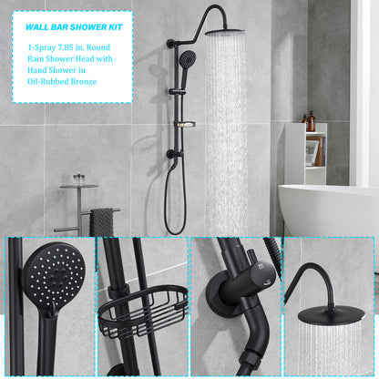 Wall Bar Shower Kit 1-Spray 7.85 in. Round Rain Shower Head with Hand Shower in Oil-Rubbed Bronze