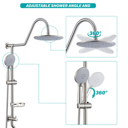 5 -Spray Patterns 8 in. 2.5 GPM Rain Wall Mount Dual Shower Heads with Handheld Shower System in Brushed Nickel