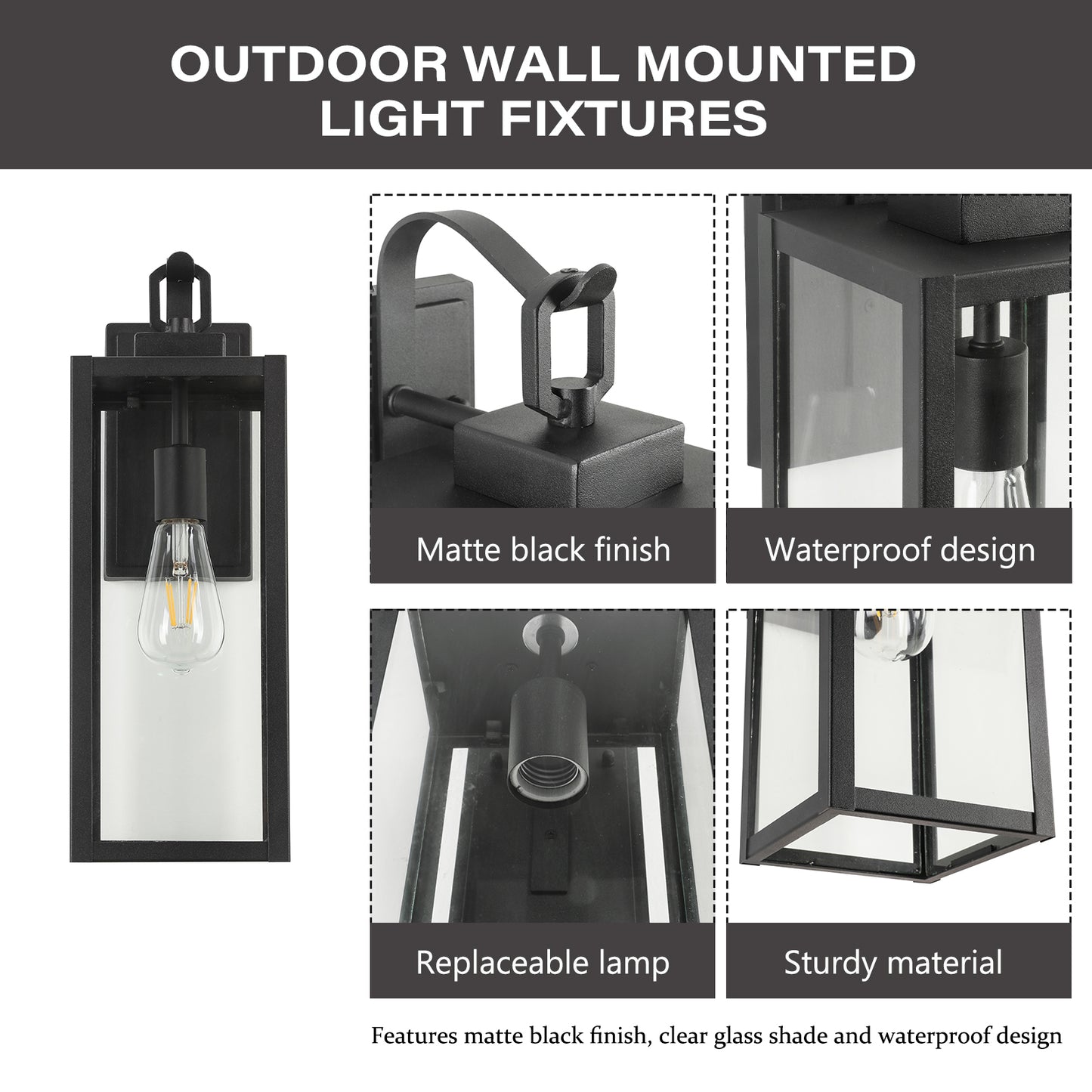 1-Light Matte Black Sensing Outdoor Hardwired Wall Sconce with No Bulb Included