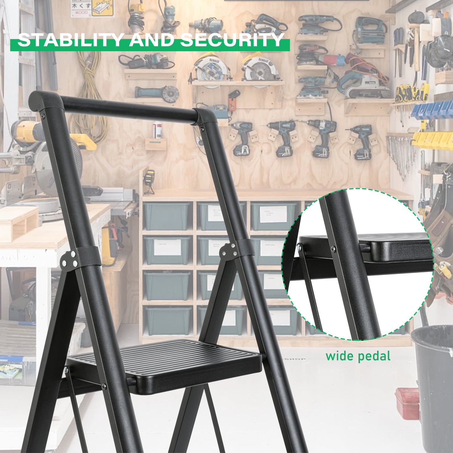 5-Step Steel Folding Step Stool Ladder 330 lbs. Load Capacity (1.5 ft. Industry Standard Ladder Height),Black