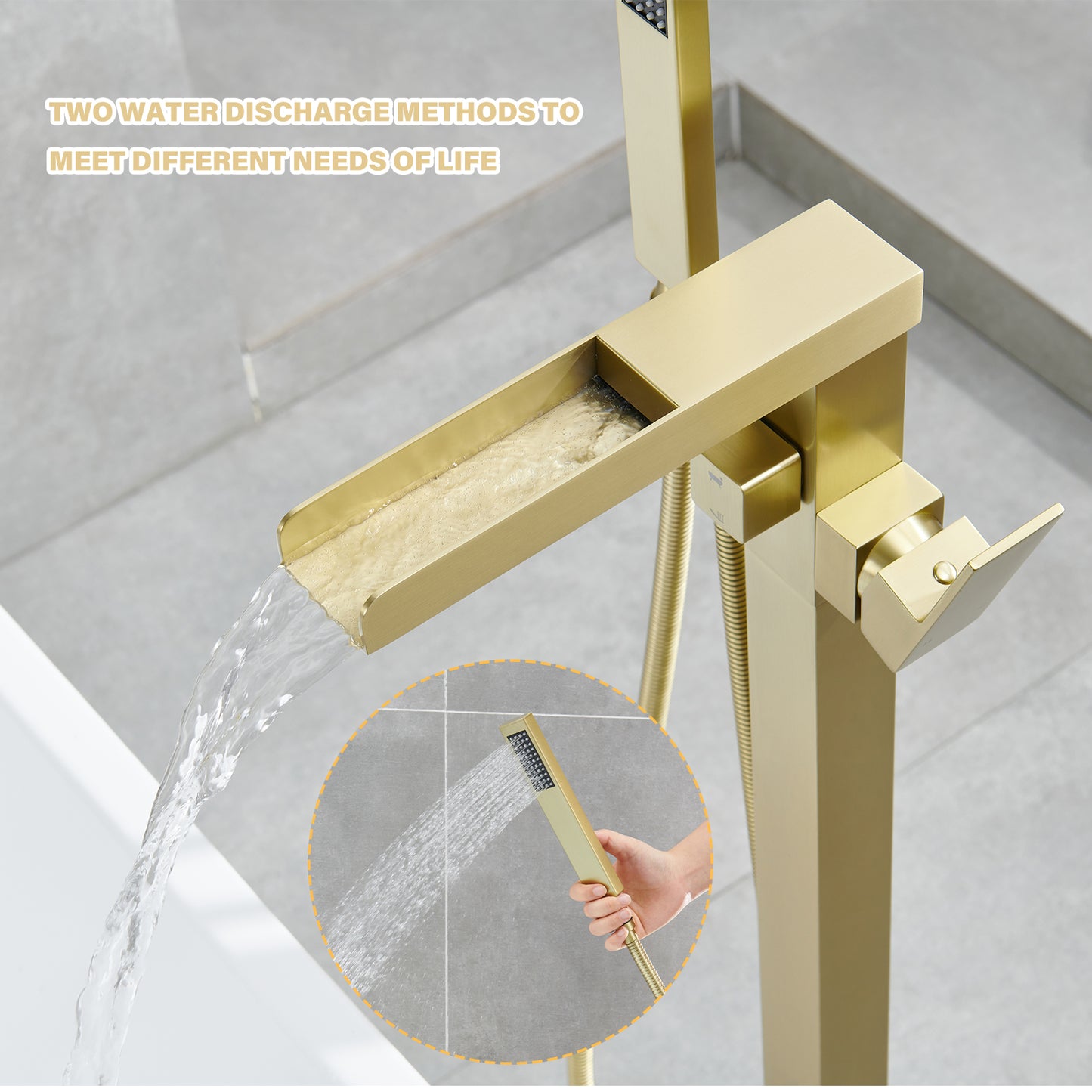 Single-Handle Free Standing Claw Foot Freestanding Tub Faucet with Handheld Shower in. Brushed Gold