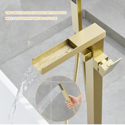 Single-Handle Free Standing Claw Foot Freestanding Tub Faucet with Handheld Shower in. Brushed Gold