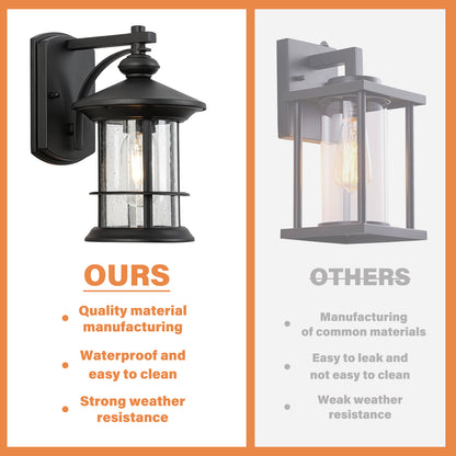 1 Waterproof Outdoor Wall Light, Clear Glass Sheet Outdoor Wall Light, Matte Black
