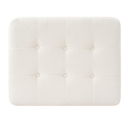 Ivory Tufted Boucle Ottoman with Solid Rubberwood Legs, 350+ LBS Low Profile Multifunctional Accent Stool