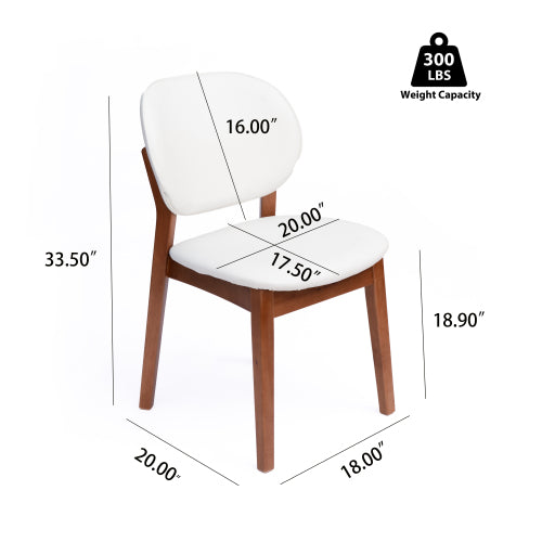Rubberwood Dining Chairs with PU Cushions, Set of 2, Cream White/Walnut