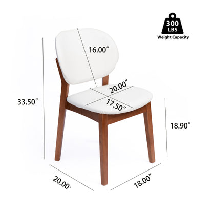 Rubberwood Dining Chairs with PU Cushions, Set of 2, Cream White/Walnut