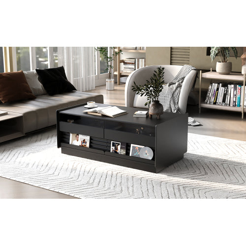47.2 Inch Fluted Coffee Table with Drawers & Glass