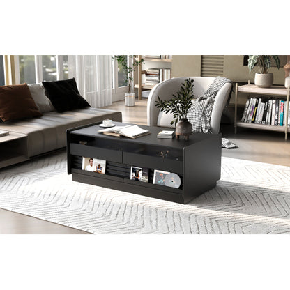 47.2 Inch Fluted Coffee Table with Drawers & Glass