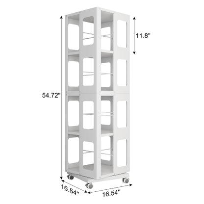 4-Tier Steel Rotating Bookshelf with Wheels White