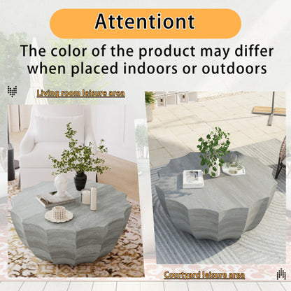 35.43" Modern Outdoor and Indoor Waterproof Coffee Table, Durable MgO Cement Design, Suitable for Terraces, Gardens, Backyards and Living Rooms (Marble white)