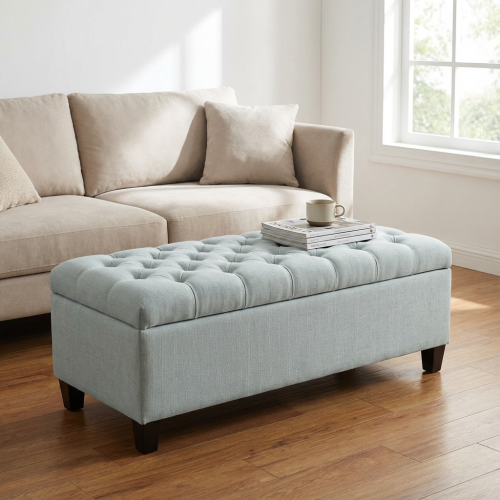 50.25inch  Storage Ottoman Bench - baby Blue Storage Bench End of Bed with Safety Hinges, Footrest Stool for Living, Dining Room, Entryway and Hallway