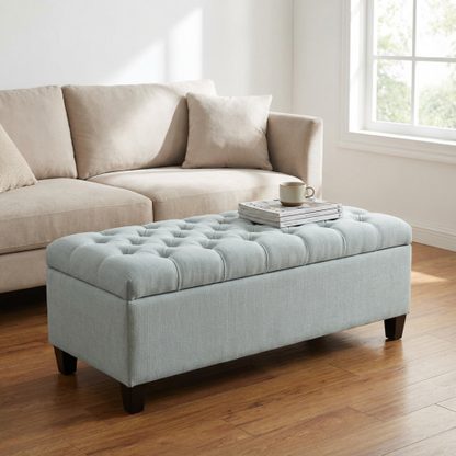 50.25inch  Storage Ottoman Bench - baby Blue Storage Bench End of Bed with Safety Hinges, Footrest Stool for Living, Dining Room, Entryway and Hallway