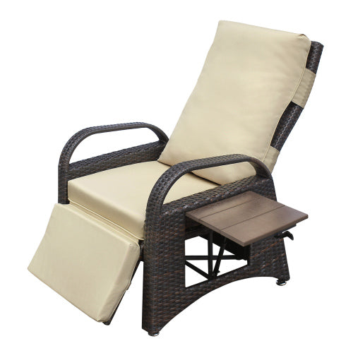 Outdoor Recliner Chair,Separate Adjustment Mechanism PE Wicker Adjustable Reclining Lounge Chair and Removable Soft Cushion,Modern Armchair and Ergonomic for Home, Sunbathing or Relaxation