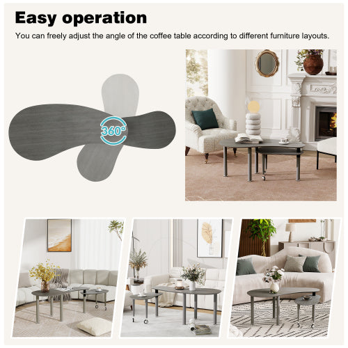 360° Rotatable Coffee Table, Oak Veneer, Grey Brown/Walnut/Black