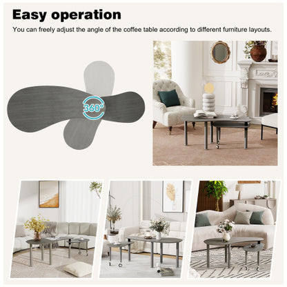 360° Rotatable Coffee Table, Oak Veneer, Grey Brown/Walnut/Black
