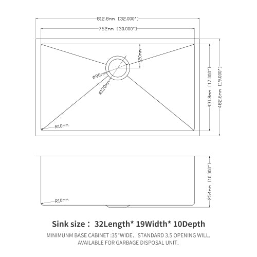 Undermount Kitchen Sink - 32"x19" Stainless Steel 16 Gauge Deep Single Bowl Sinks
