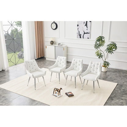 Set of 2 White Crocodile Pattern PU Dining Chairs, Diamond Tuft Chrome Metal Leg 400lbs Luxury Accent Chairs
