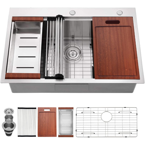 33 x 22 Drop In Stainless Steel Workstation Sink, 33 Inch 18-Gauge Stainless Steel Drop-In Kitchen Sink