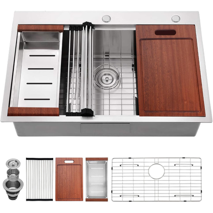 33 x 22 Drop In Stainless Steel Workstation Sink, 33 Inch 18-Gauge Stainless Steel Drop-In Kitchen Sink