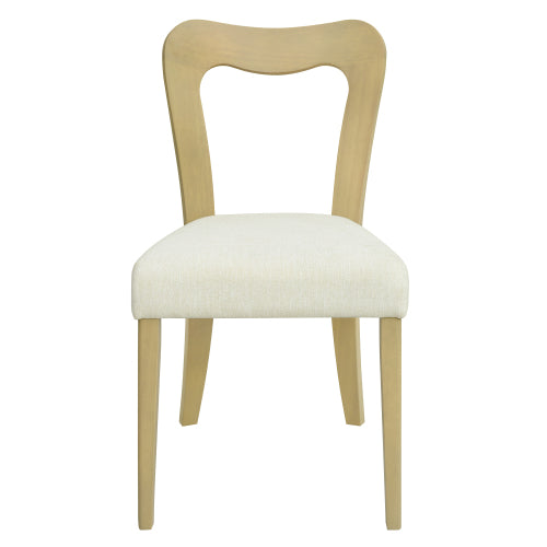 Set of 2 Light Ash Rubberwood Open Back Dining Chairs, Minimalist Beige Upholstered Armless Side Chairs
