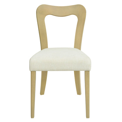 Set of 2 Light Ash Rubberwood Open Back Dining Chairs, Minimalist Beige Upholstered Armless Side Chairs