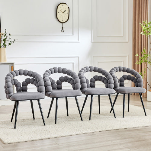 2 Pack Grey Bubble Pebble Tufted Dining Chairs, Velvet Accent Chairs with Matte Black Metal Legs