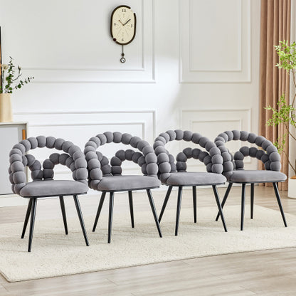 2 Pack Grey Bubble Pebble Tufted Dining Chairs, Velvet Accent Chairs with Matte Black Metal Legs