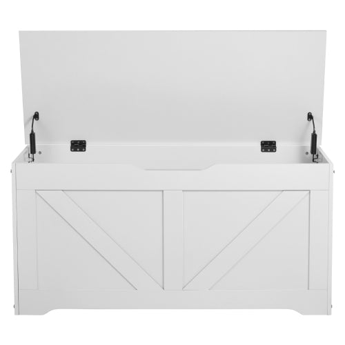 Kids Storage Bench, Wooden Toy Box Chest, Large Storage Cabinet with Safety Hinge, Toddlers Storage Bench for Playroom, Living Room or Entryway, Easy Assembly, 38.98 x 15.55 x 18.9 in, White