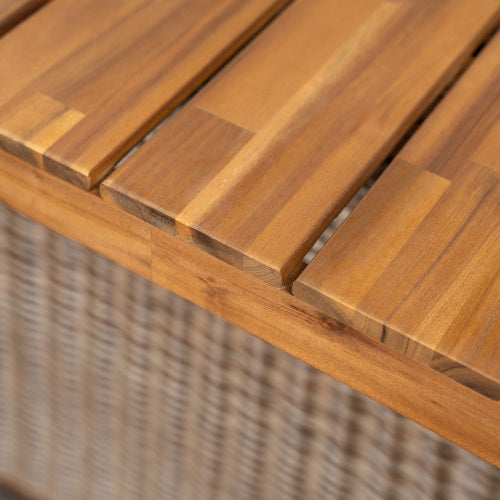 Outdoor Acacia Wood Dining Table,Teak Finish+ Brown Wicker