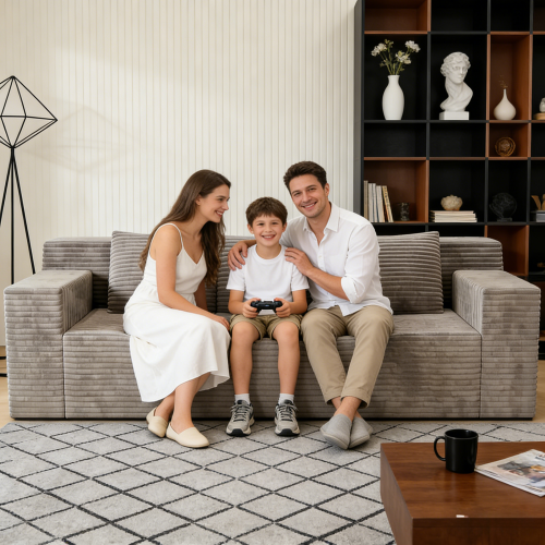 71 inch  Corduroy L-Shaped Modular 3-Seater Sofa, No Assembly Required