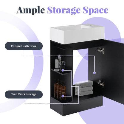 18.6" Bathroom Vanity with Sink, Bathroom Vanity Cabinet with Two-tier Shelf, Left or Right Orientation, Black (WF308491 New Color)