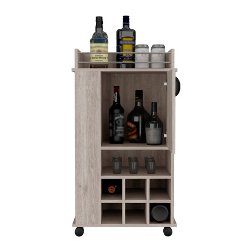 Bar Cart with Cabinet, 6 Built-in Wine Rack and Casters