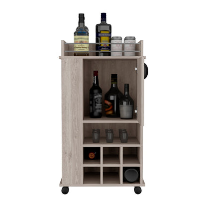 Bar Cart with Cabinet, 6 Built-in Wine Rack and Casters