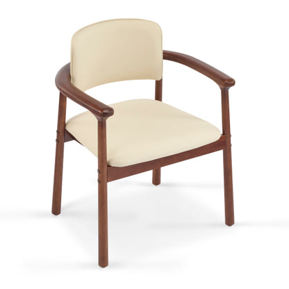 Set of 2 Beige PU Foam Dining Chairs, Dark Walnut Rubber Wood Frame 300lbs Weight Capacity