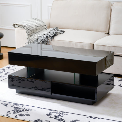 39.3inch  Lift Top Coffee Table with LED Lights, Black