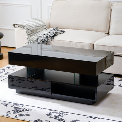 39.3inch  Lift Top Coffee Table with LED Lights, Black