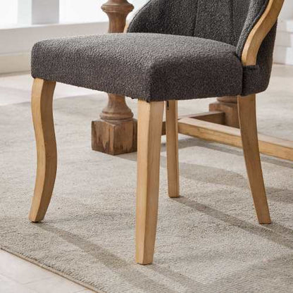 Set of 2 Gray Snow Velvet Mid-Century Dining Chairs, Curved Solid Wood Trim & Sculpted Leg Accent Chairs