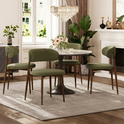 2-Piece Green Modern Metal Dining Chairs, Fabric Upholstered Kitchen Chairs, 250lbs Capacity, Adjustable Anti-Slip Foot Pads
