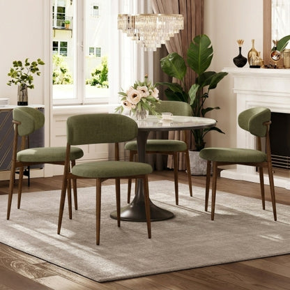 2-Piece Green Modern Metal Dining Chairs, Fabric Upholstered Kitchen Chairs, 250lbs Capacity, Adjustable Anti-Slip Foot Pads