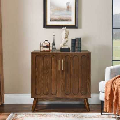Fluted Sideboard Cabinet with Adjustable Shelves and Wood Legs Walnut Storage