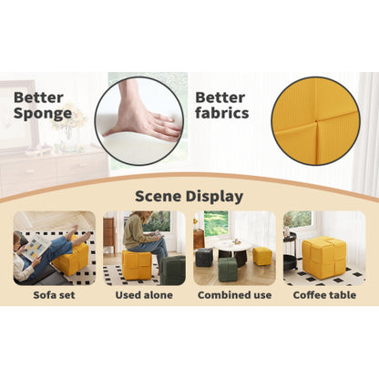Ottoman Yellow Corduroy Square Foot Stool with Storage-Free Design